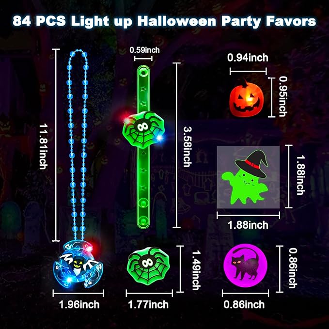 84Pcs Halloween Party Favors for Kids, Glow in The Dark Halloween Toys Bulk Light Up Rings Necklaces Bracelet Halloween Goodie Bag Fillers Stuffers Halloween Treats for Classroom Prizes Trick or Treat