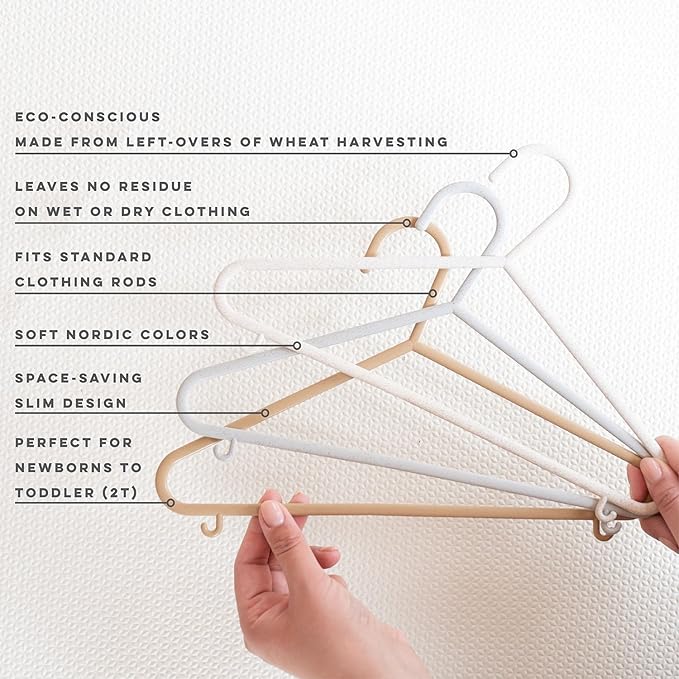 3 Sprouts Wheat Straw Plastic Hangers - 30-Pack Eco-Conscious Toddler Hangers for Child & Baby Clothes, Coats - Kid Closet Hangers Ideal for Small Girls, Boys, Children & Kids - Speckled Assorted