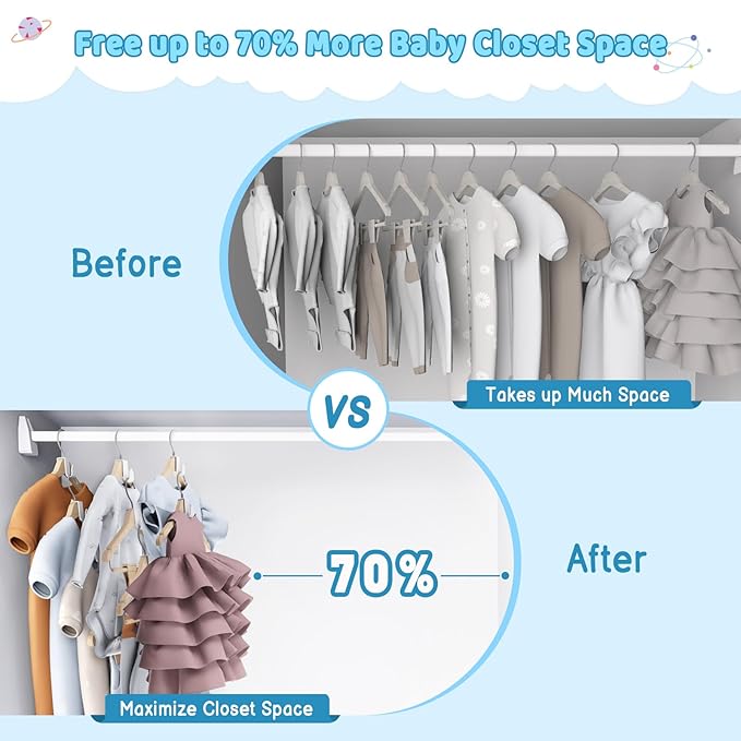 4our Kiddies Baby Hangers Space Saving(18 Pcs), Heavy Duty Metal Kids Closet Clothes Organizer for Nursery, Connector Hooks for Girl Boy Toddler Child Clothes, Fit Most Hangers