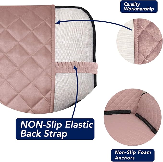 PureFit Reversible Quilted Sofa Cover, Water Resistant Slipcover Furniture Protector, Washable Couch Cover with Non Slip and Elastic Straps for Kids, Dogs, Pets (XX Large, Pink/Beige)
