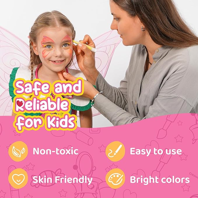 Kids Makeup Kit Washable Face Paint Kit, Girls Makeup Kits for Ages 4-12 Years, Body Face Marker Painting Pens Tattoos for Skin Temporary Toys Craft Kit, Toddler Toy Make Up Cosmetic Winter Gift