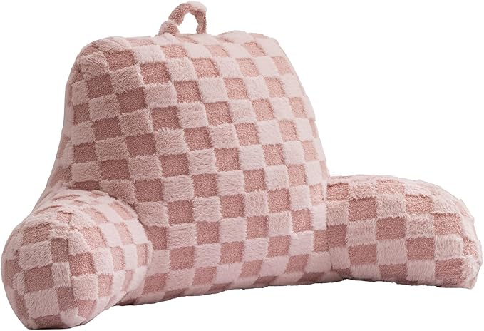 Aimuan Checkered Reading Pillow Bed Rest Wedge Backrest Checkerboard Pillow with Arms Back Support for Sitting Up in Bed Cushion Incline Rest Sleeping Snoring Pillow (Pink,Large)
