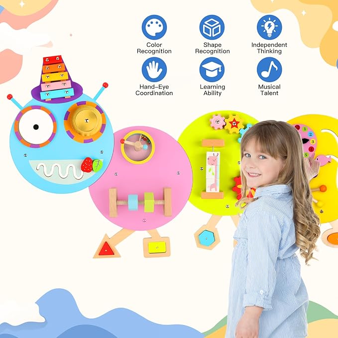Caterpillar Activity Wall Panels for Toddler: Sensory Wall Toy 12 Activities - Wall Mounted Toy Busy Board Decor for Bedrooms Toddler Activity Center Daycares - Montessori Educational Toy for Kids