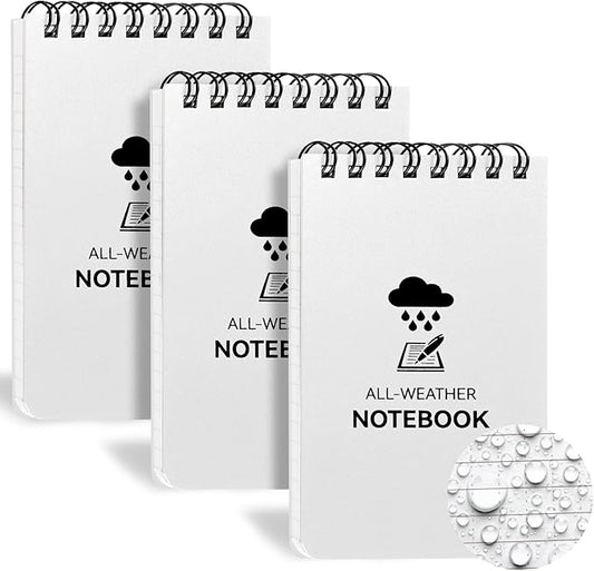 3 Pack Waterproof Notebook, 3 x 5 Pocket Notepad, All Weather Small Pocket Notebook Stone Paper, Mini Spiral Notepad Police Notepad 100 Lined Pages for Outdoor Office