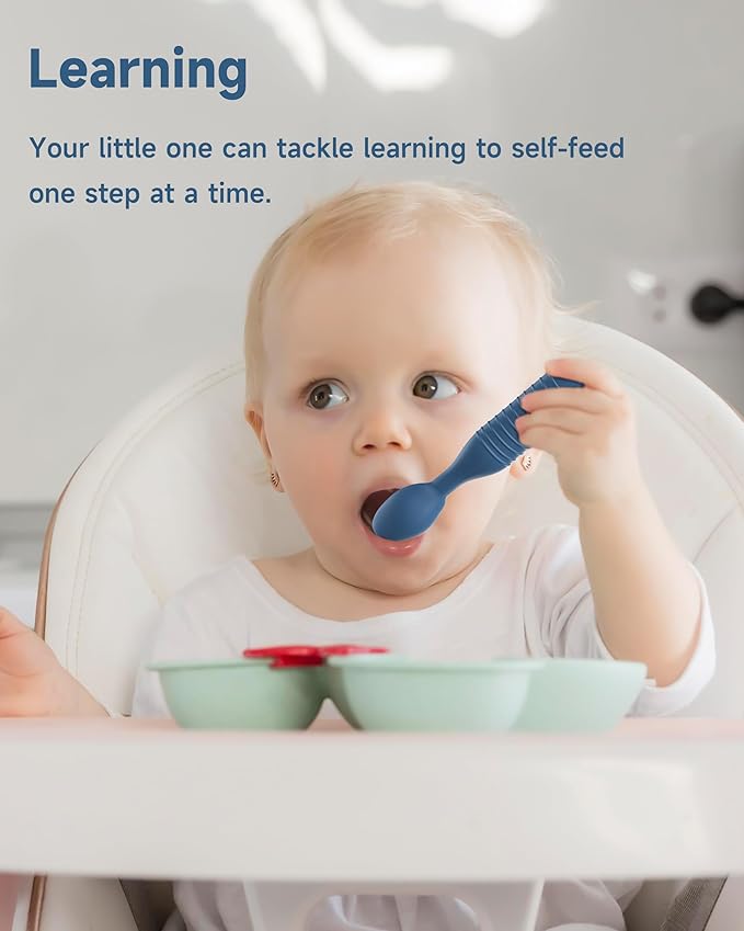 2 Pack Baby Spoons, First Stage Spoons, Food Grade Silicone, 6+ Months, Teething for Self Feeding, Toddler Utensils for Baby Led Weaning, BPA Free