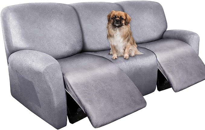 Recliner Couch Cover Leather Look Recliner Sofa Covers for 3 Cushion Reclining Sofa Slipcovers 8-Pieces Furniture Protector Spandex Fabric Washable (3 Seater, 01 Marbling)