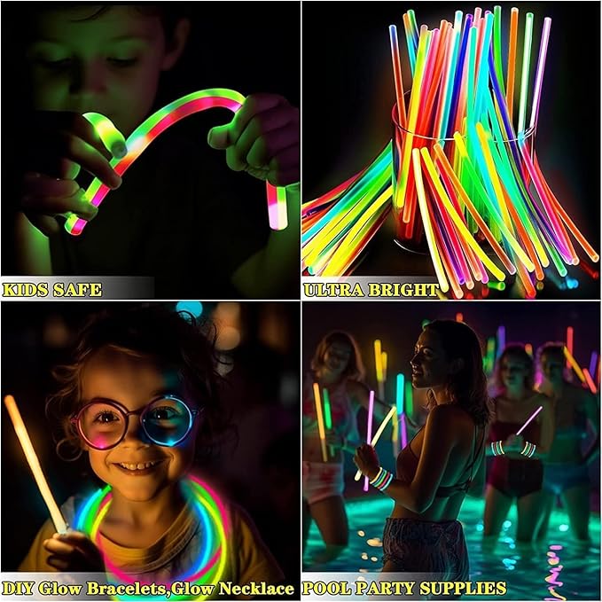 360 Pack Glow Sticks Bulk Party Supplies Glow In The Dark Party Favors Glow Sticks Necklaces Bracelets with Connectors 8" Glowsticks Light Up Toys Neon Birthday Decorations Football Party Supplies