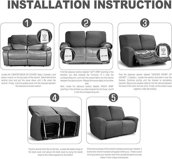 NORTHERN BROTHERS Recliner Chair Covers, Loveseat Chair Covers, Covers for Reclining Chairs, Recliner Couch Cover 2 Seat, Dark Brown