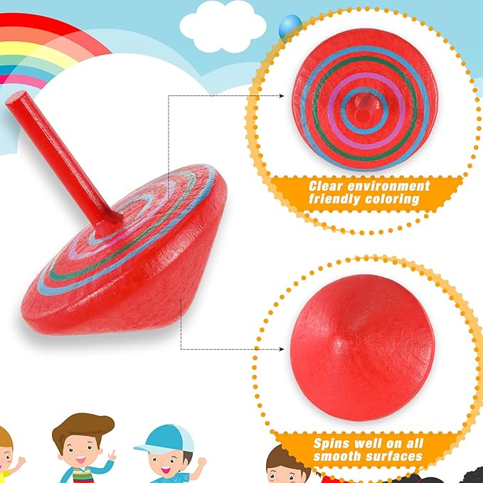 Aoriher Wood Spinning Tops for Kids, Colorful Wooden Gyroscopes Toy, Educational Kindergarten Toys, Rainbow Spin Tops for Games Party Favors Birthday Gifts(12 Pieces)