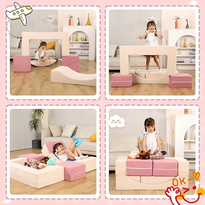 Kids Couch Toddler Couch, Modular Kids Play Couch with Recliner, Imaginative Kids Couch Sofa, Foam Play Couch for Creative Boys & Girls, Playroom Furniture Indoor