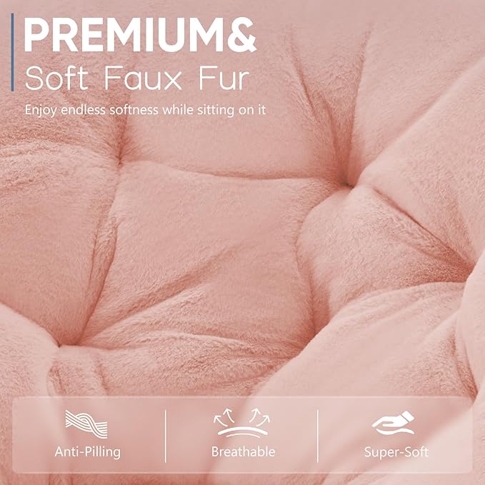 DUMOS Comfy Saucer Chairs, Faux Fur Lounge Bedroom Living Room Flexible Folding Seating for Kids Adults Soft Padded Metal Frame Modern for Home Office Pink