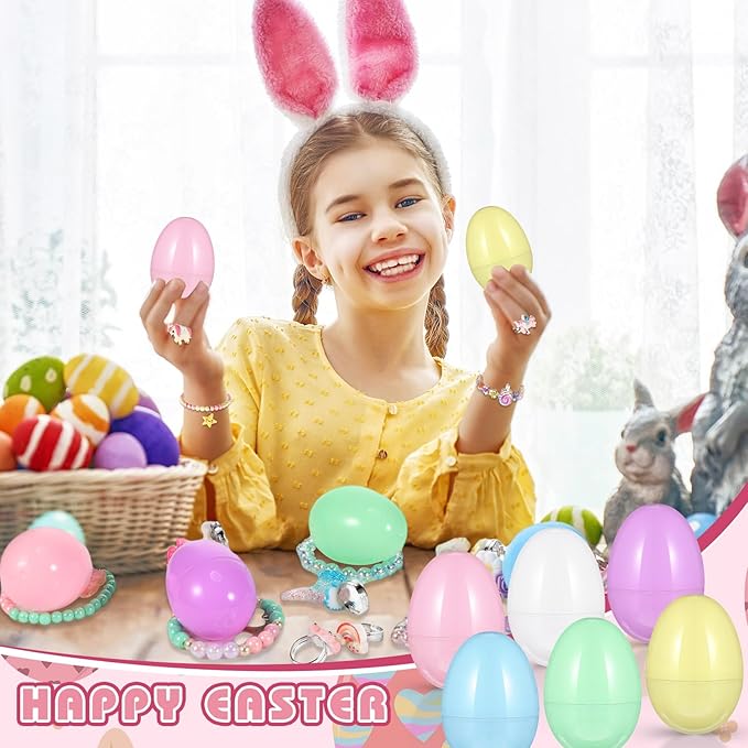 24 Set Easter Eggs Filled with Toys Jewelry, Plastic Easter Eggs Plastic Easter Eggs Filler Easter Gift Easter Basket Stuffers for Kids(Jewelry Style)