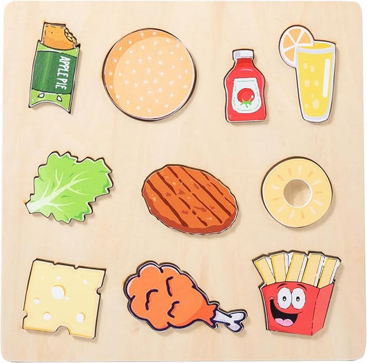 Adena Montessori Wooden Puzzles Play Fake Kitchen Fast Food Toys for Kids 2 3 4 Years Old