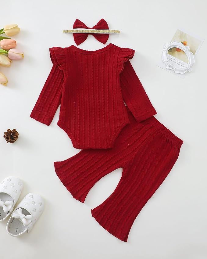 SUNNY PIGGY Newborn Baby Girl Clothes Infant Girls Outfits Ruffle Long Sleeve Romper Pants Set with Headband