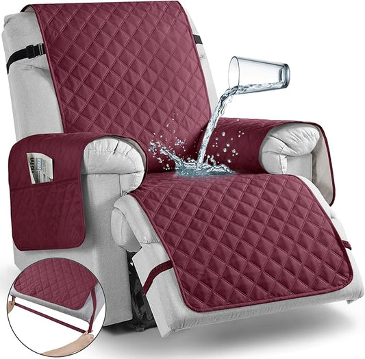 TAOCOCO Non-Slip Recliner Chair Cover Sofa Slipcover, Pet Cover for Large Recliner with Elastic Straps, Washable Chair Seat Cover Recliner Chair Furniture Protector (28'' Oversized, Wine)