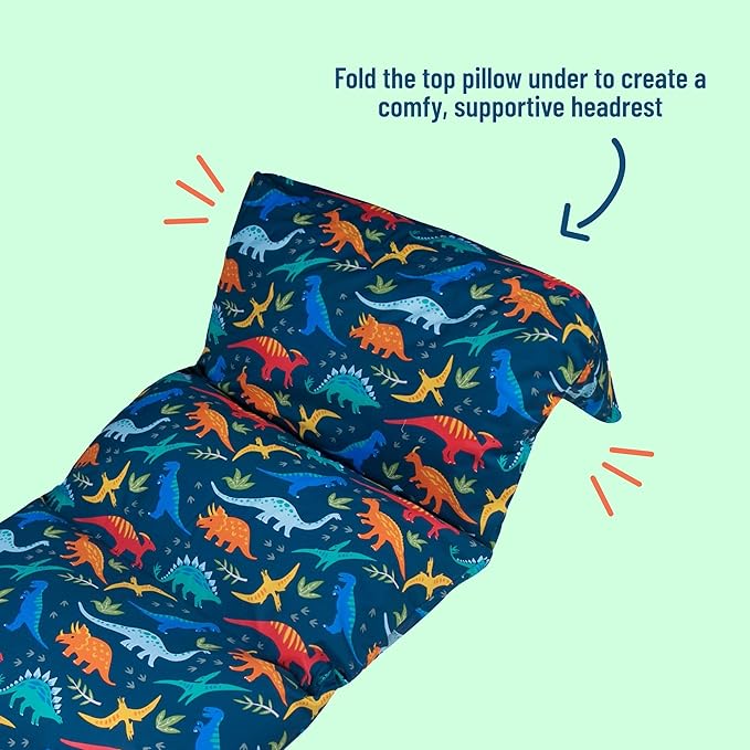 Wildkin Kids Floor Lounger: Ideal for Boys and Girls, Travel-Friendly, Perfect for Sleepovers - Pillow Lounger for Kids, Requires Standard Size Pillows Not Included (Jurassic Dinosaurs)