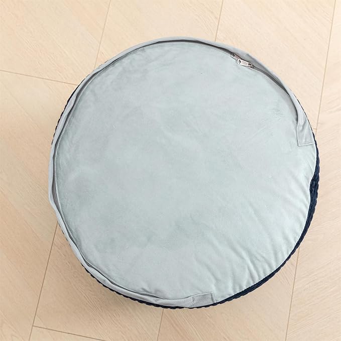 Pouf Ottoman Stuffed 20x20x12 Inches Floor Pouf Plush Fiber Ottoman Foot Rest Under Desk Foot Stool for Living Room Bedroom (Navy Blue Pouf with Filler)