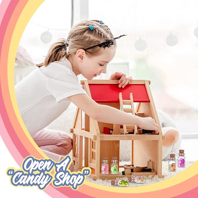 70 Pieces Cute Miniature Dollhouse Food Jar Glass Bottle 1:12 Pretend Play Doll House Kitchen Decoration 1:6 Fruit Candy Snack Mold Mini Kitchen Food Model Dollhouse Accessories for Girls Kids Boys