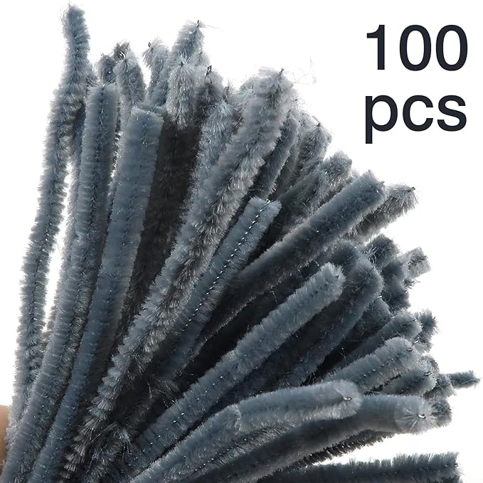 TOAOB 100pcs Pipe Cleaners Grey Chenille Stems 6mm x 12 Inch Fuzzy Sticks Craft Supplies for Art DIY Crafts Decorations
