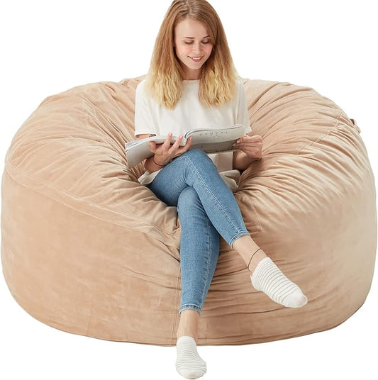 Homguava Bean Bag Chair: Giant Bean Bags with Memory Foam Filled, Large Beanbag Chairs Soft Sofa with Dutch Velet Cover 6FT(58"×58"×28")-Khaki