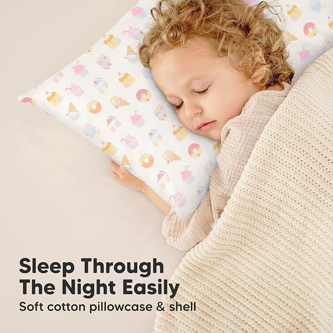 Toddler Pillow with Pillowcase - 13x18 My Little Dreamy Pillow, Organic Cotton Toddler Pillows for Sleeping, Kids Pillow, Travel Pillows, Mini Pillow, Nursery Pillow, Toddler Bed Pillow (Sweetopia)