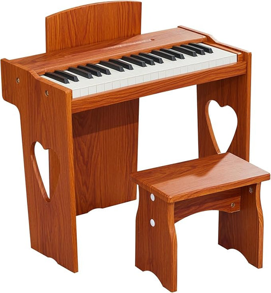 Kids Piano Keyboard, 37 Keys Digital Piano for Children, Toddler Music Educational Instrument Toy Wood Piano for 2+ Girls and Boys (brown)