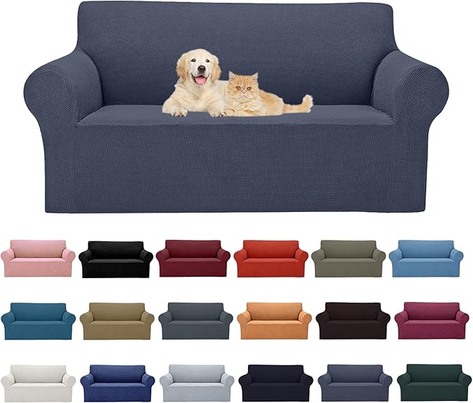 2025 New Stretch Loveseat Sofa Slipcovers Couch Cover for 2 Cushion Furniture Protector Sofa Covers with Elastic Bottom Jacquard Fabric Small Checks for Pets, Kids - Charcoal