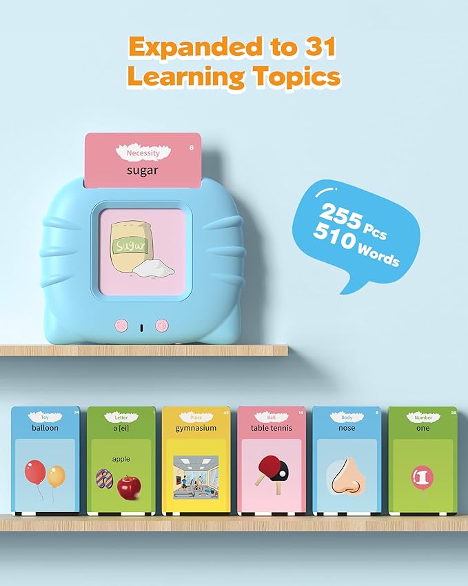 510 Words, Talking Flash Cards for Toddler 1 2 3 4 Year Olds, Language Learning Toys, Pocket Speech Therapy Toys, Autism Toys, Montessori Toys with 31 Themes, Children's Sensory Educational Toys