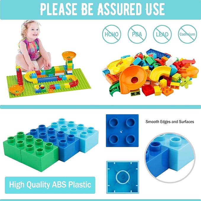 2-in-1 Kids Toys for 2 3 4 5 6 7 + Year Old Boys Girls Toddlers Upgrade Classic Big Bricks Marble Run Building Blocks, Toss Ring Games Compatible with All Major Brands for Christmas Birthday