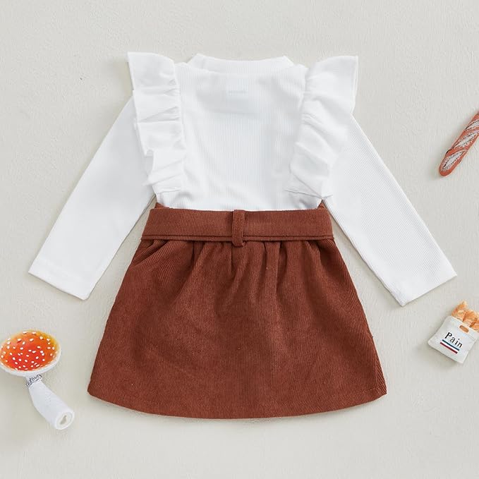 Fernvia Toddler Baby Girl Fall Winter Skirt Set Turtleneck Ribbed Long Sleeve T-Shirt Top & Plaid Skirts Dress 2Pcs Outfits