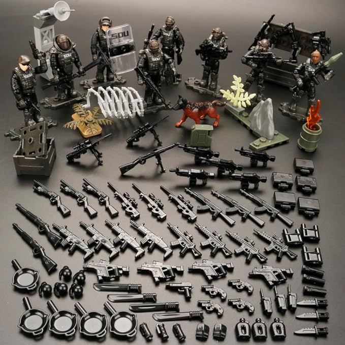8 PCS Building Block City Policeman Action Mini-Figures with Multiple Military Weapons Accessories SWAT Model Equipment Assembly Building Toys Party Favors Gift for Boys
