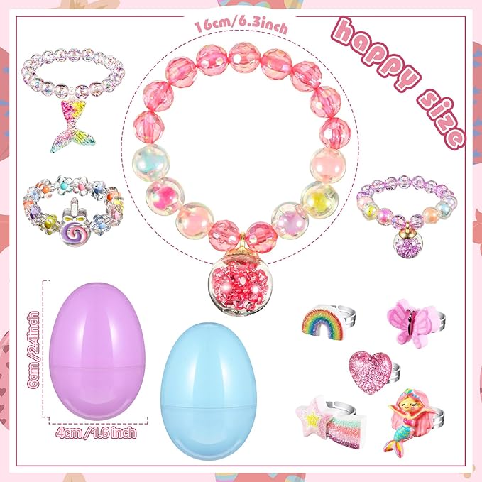 24 Set Easter Eggs Filled with Toys Jewelry, Plastic Easter Eggs Plastic Easter Eggs Filler Easter Gift Easter Basket Stuffers for Kids(Jewelry Style)