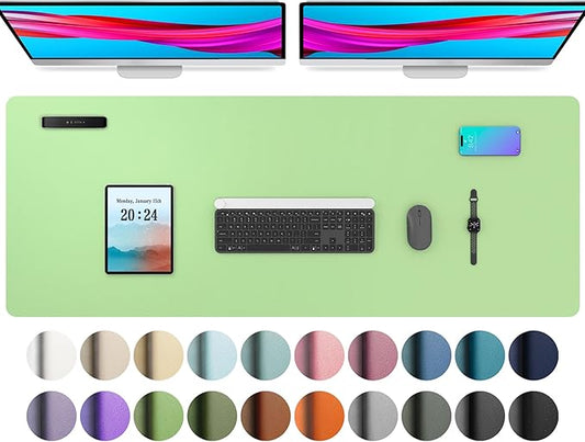 Aothia Leather Desk Pad Protector, Office Desk Mat, Large Mouse Pad, Non-Slip PU Leather Desk Blotter, Laptop Desk Pad, Waterproof Desk Writing Pad for Office and Home (48"x17", Foam Green)