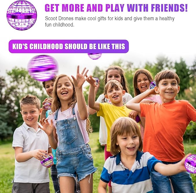2025 Flying Orb Ball Toy, Galaxy Boomerang Hover Ball Led Lights Mini Drone Globe Hand Controlled Flying Ball Toys Cool Toys Gift for 6 7 8 9 10+ YearOld Boys Girls Teens Outdoor Toys(Purple)