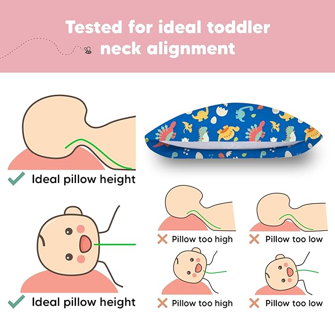 Toddler Pillow with Pillowcase - 13x18 My Little Dreamy Pillow, Organic Cotton Toddler Pillows for Sleeping, Kids Pillow, Travel Pillows, Mini Pillow, Nursery Pillow, Toddler Bed Pillow (DinoWorld)