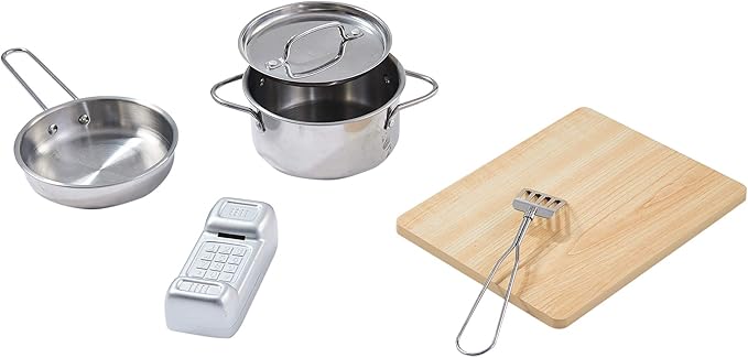 Teamson Kids Little Chef Berlin Kids Play Kitchen with 6 Kitchen Accessories, Wooden Play Kitchen Set for Toddlers with Subway Tile Backsplash, Gold Hardware, & Storage Shelves, Blue/White