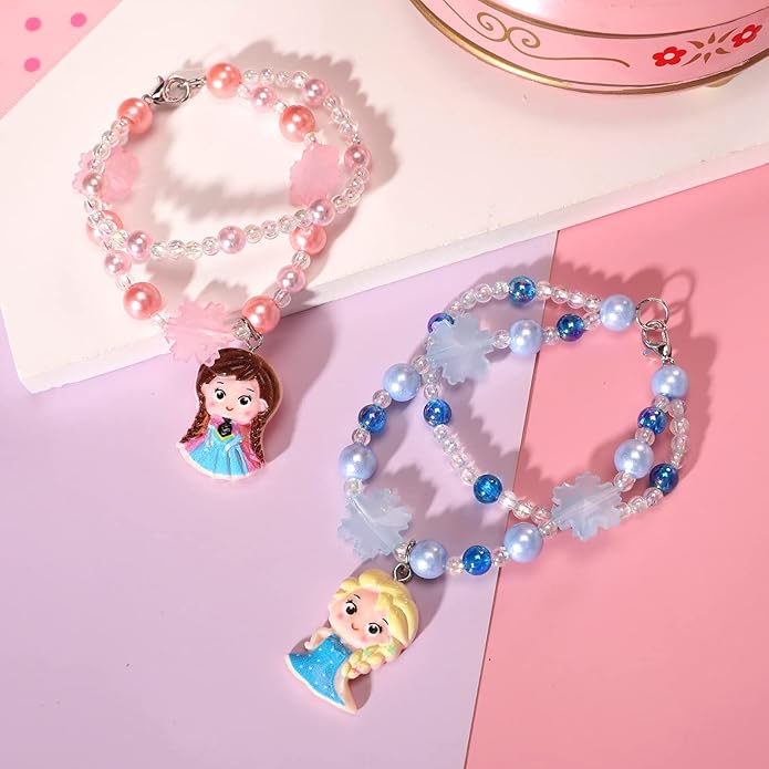 6 Sets Princess Beaded Bracelets for Girls, Princess Bracelets Dress Up Pretend Play Jewelry Set Party Favors Gift for Girls Kids