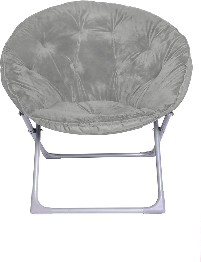 Amazon Basics Comfortable Faux Fur Saucer Shaped Chair with Foldable Metal Frame, Grey, 32.3"D x 27.2"W x 32.3"H