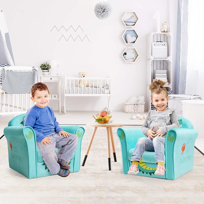 Costzon Kids Couch, Children's Sofa Armrest Chair with Pattern, Toddler Furniture w/Sturdy Wood Construction, Preschool, Lightweight Kids Couch Sofa Chair for Aged 1-5 Boys & Girls Gifts, Crocodile