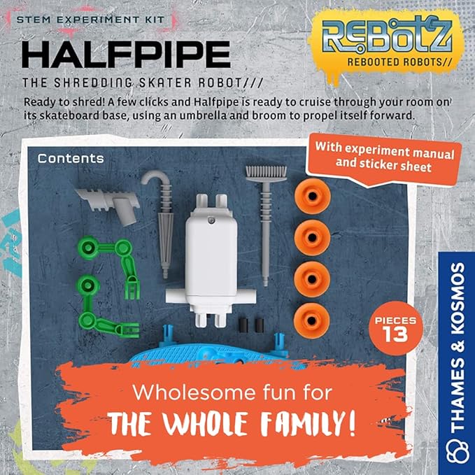 Thames & Kosmos ReBotz: Halfpipe - The Shredding Skater Robot | Build a Wacky Motorized Robot! | Collect All 4 | Combine to Make New Robotic Creations | Great Stocking Stuffer, Easter Basket Goodie