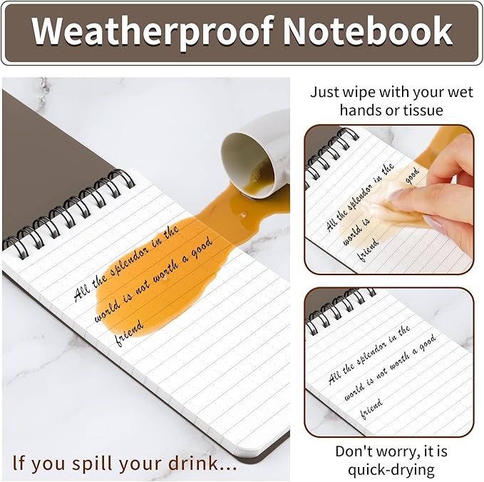 3 Pack Waterproof Notebook, 3 x 5 Pocket Notepad, All Weather Small Pocket Notebook Stone Paper, Mini Spiral Notepad Police Notepad 100 Lined Pages for Outdoor Office