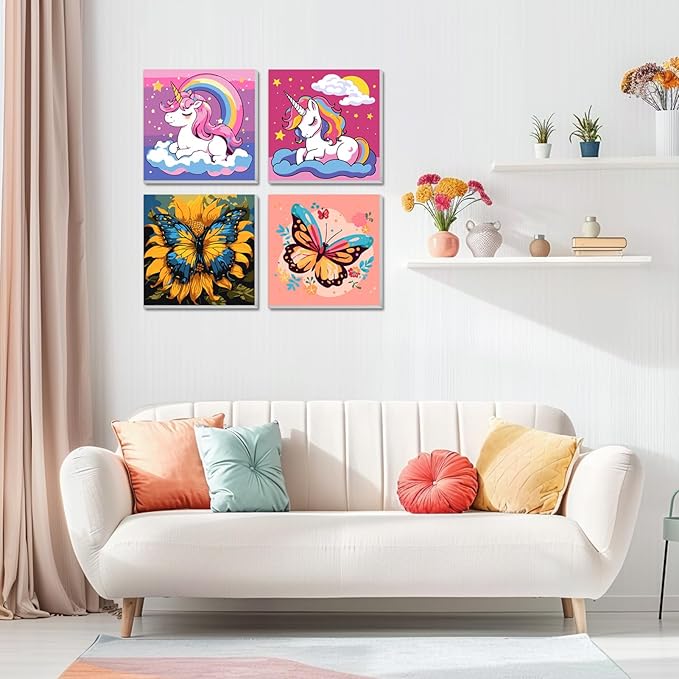 2 Pack Paint by Numbers Kit for Kids Butterfly Paint by Number Kits Age 4-8 Painting Canvas for Kids Ages 8-12 Girls Framed Canvas Paint by Numbers Drawing Kit Color by Numbers Kit for Kids 8x8 Inch