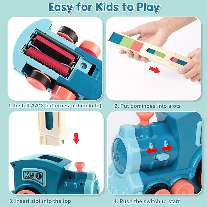 200 PCS Domino Train Toy Set, Automatic Dominos Train for Kids Boys Girls, Electric Dominoes Machine Train Toy Set with Sounds, Birthday Easter Gifts for Kids Ages 4-6-8 Games Family Games