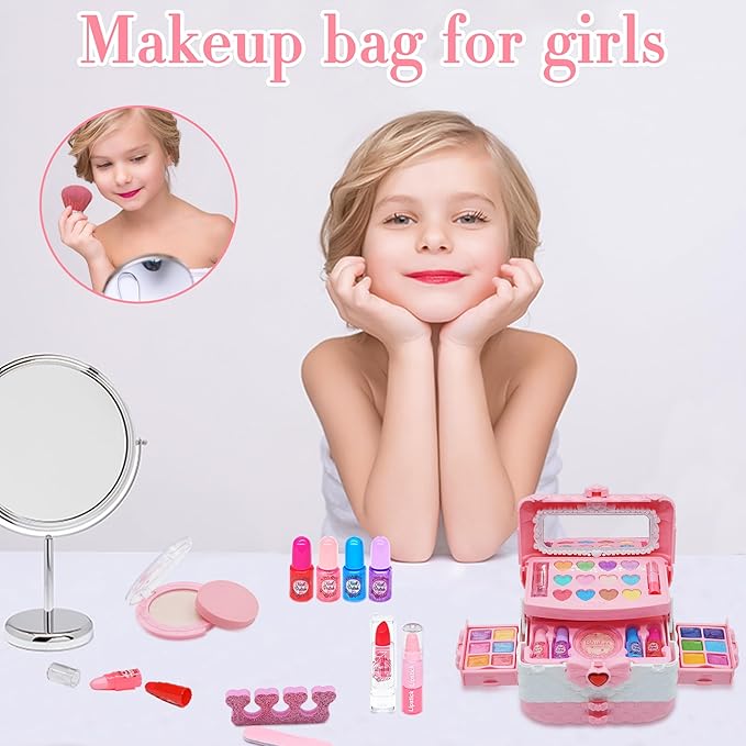 Kids Makeup Kit for Girl -Washable Make up Non Toxic Kid Make Up Toys, Children Princess Toddlers Little Girls Play Makeup Set, Christmas Birthday Gifts Toy for 4 5 6 7 8 9 10 Year Old Girls