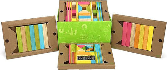 90 Piece Tegu Classroom Magnetic Wooden Block Set, Tints, 1-99 years old