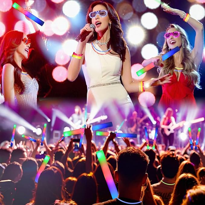 148 PCS Glow in the Dark Party Supplies 12 PCS Foam Glow Sticks 12 PCS LED Glasses 24 PCS Finger Lights 100 PCS Glow Sticks Bracelets Neon Glow Party Favors Christmas Wedding Birthday Concert New Year
