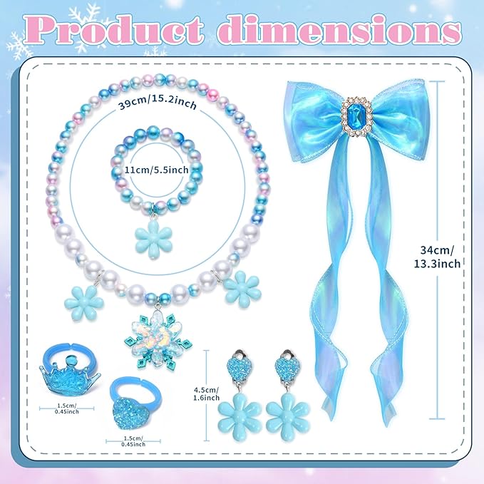21Pcs Toddler Girls Jewelry Princess Dress Up Hair Bows Bead Necklace Bracelets Pendant Earring Rings, Unicorn Mermaid Forzen Party Favors Costume Accessories Little Girl Birthday Gift Jewelry Toys