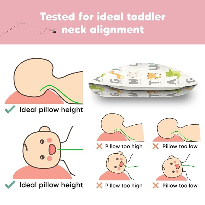 Toddler Pillow with Pillowcase - 13x18 My Little Dreamy Pillow, Organic Cotton Toddler Pillows for Sleeping, Kids Pillow, Travel Pillows, Mini Pillow, Nursery Pillow, Toddler Bed Pillow (KeaABC)