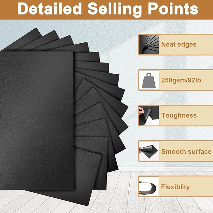 28 Sheets Shimmer Black Cardstock 8.5 x 11 Heavyweight Paper, 250gsm/92lb Black Construction Paper Card Stock for Making Card, Greeting Cards, Office, Scrapbooking, Wedding Invitations