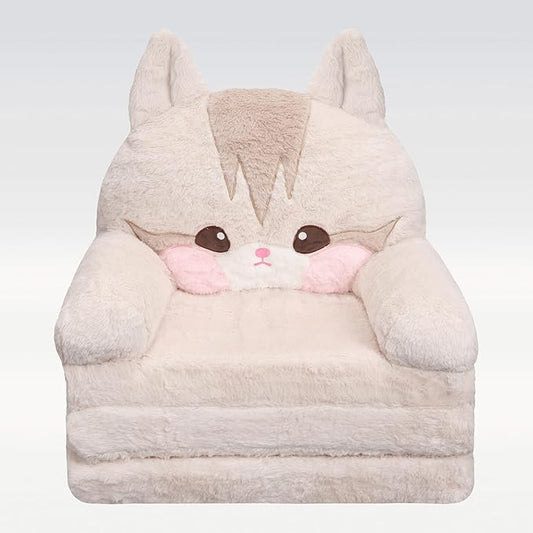 MONKISS 2-in-1 Toddler Couch Chairs Comfy, Kids Chair Couch, Mini Couch, Flip Out Sherpa Kids Sofa, Baby Couch, Chair for Toddlers 1-3, Kids Lounge Chair Reading Chair, Kids Couch Bed Fold Out, Cat